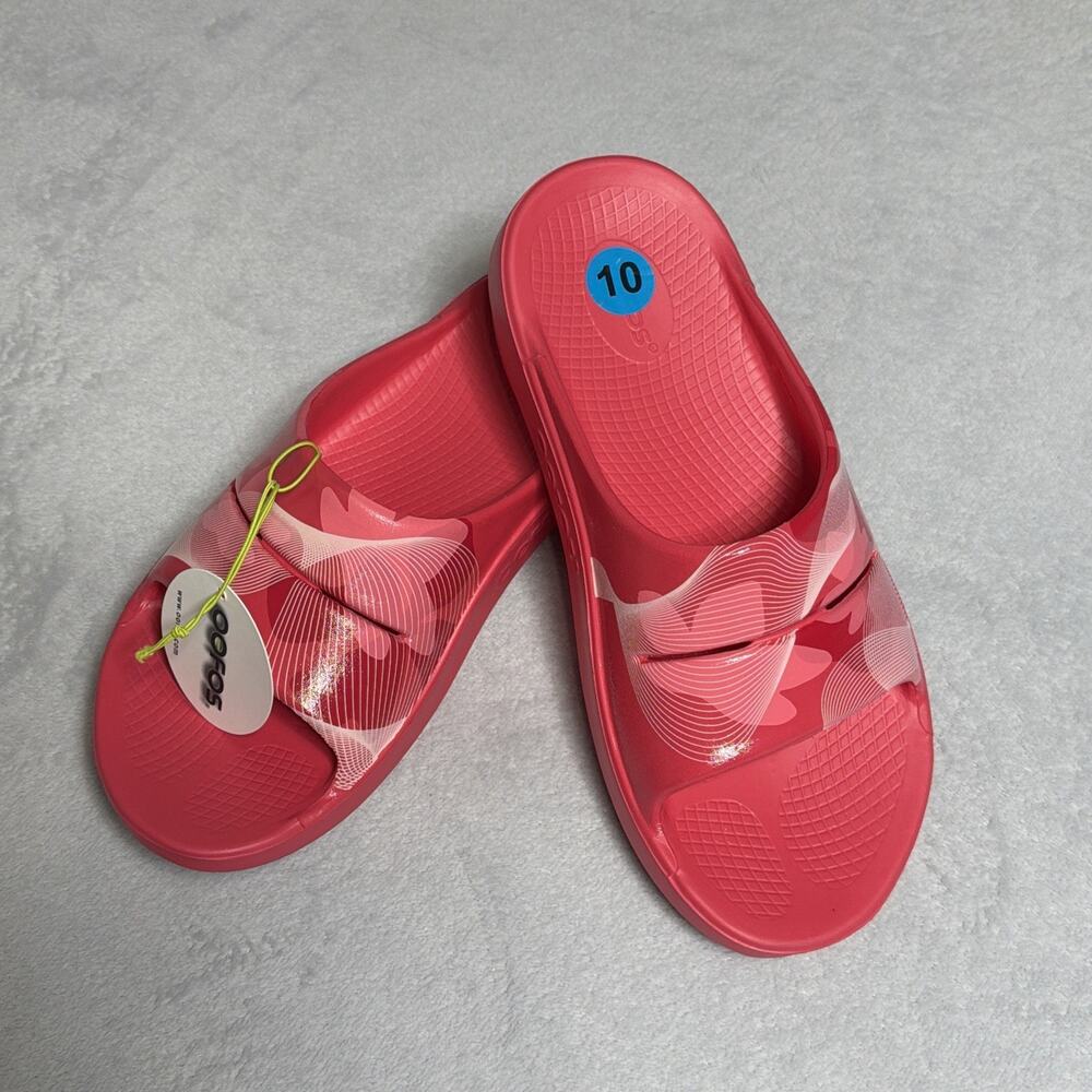 NWT $80.00 OOFOS Women's OOAHH Limited Neon Berry Breeze Slide Sandal - Size 10